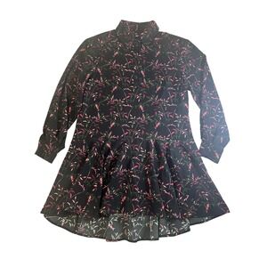 Peter Som Collective Women's Black Floral Flare Ruffle Dress Tunic‎ Size 2
